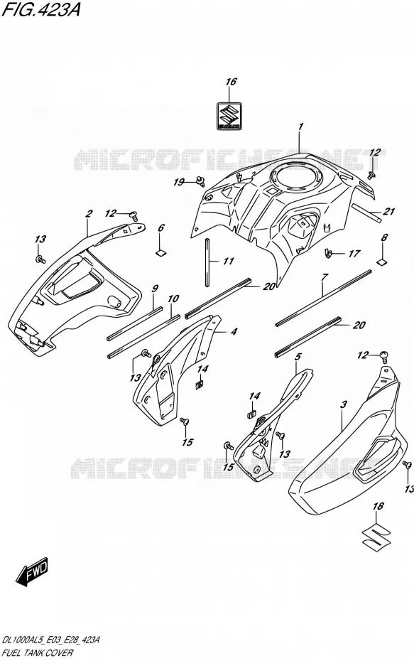 RESERVOIR D'ESSENCE - COUVERCLES Suzuki MOTO 1000 V-STROM 2015  DL1000A L5 (E03,E28,E33)