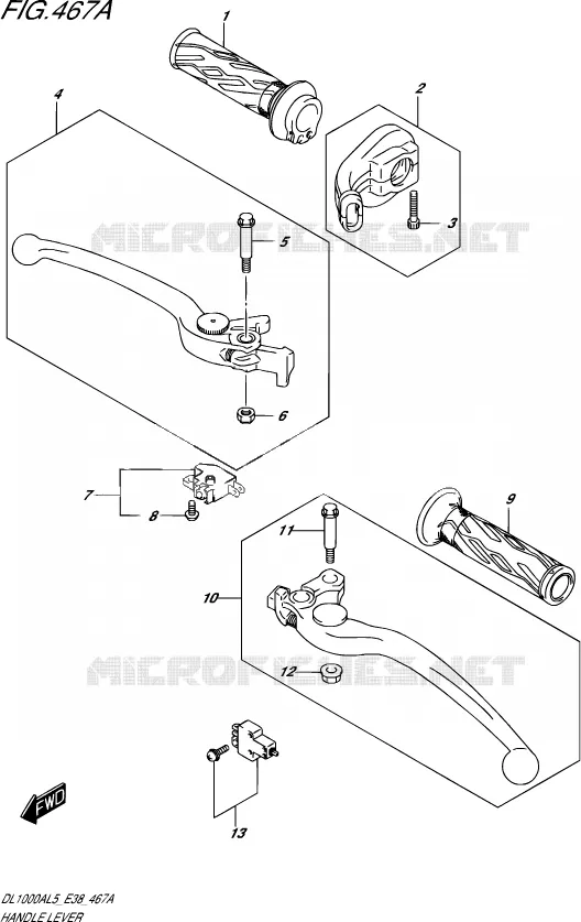 ENSEMBLE LEVIERS - POIGNEES Suzuki MOTO 1000 V-STROM 2015  DL1000A L5 (E38)