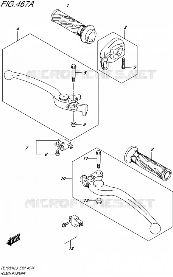 ENSEMBLE LEVIERS - POIGNEES Suzuki MOTO 1000 V-STROM 2015  DL1000A L5 (E99)