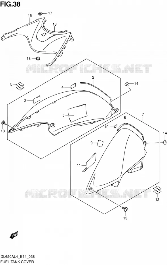 RESERVOIR D'ESSENCE - COUVERCLES Suzuki MOTO 650 V-STROM 2014  DL650A L4 (E14)