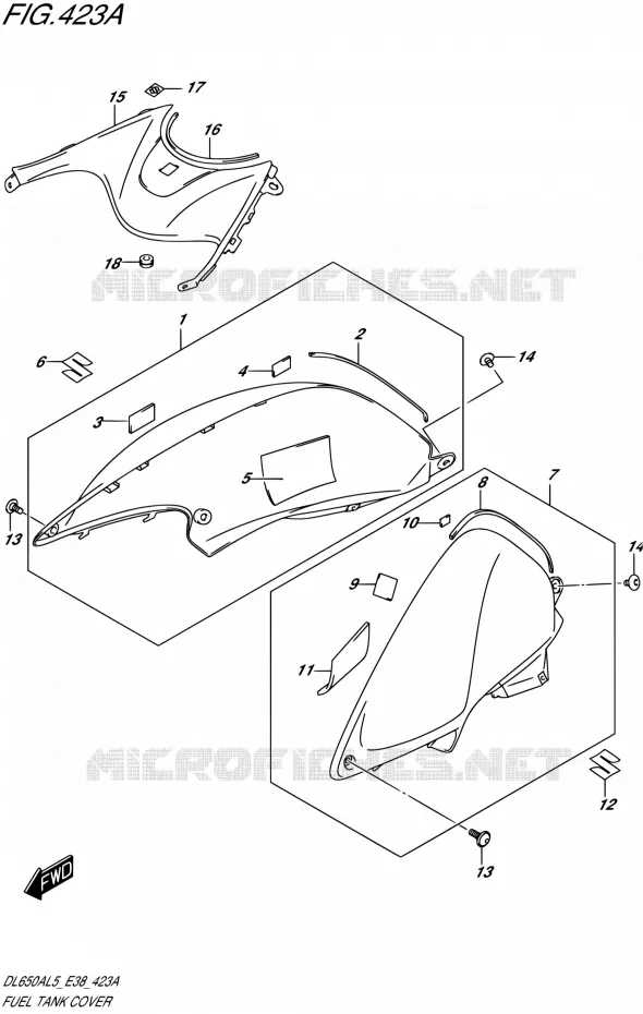 RESERVOIR D'ESSENCE - COUVERCLES Suzuki MOTO 650 V-STROM 2015  DL650A L5 (E38)