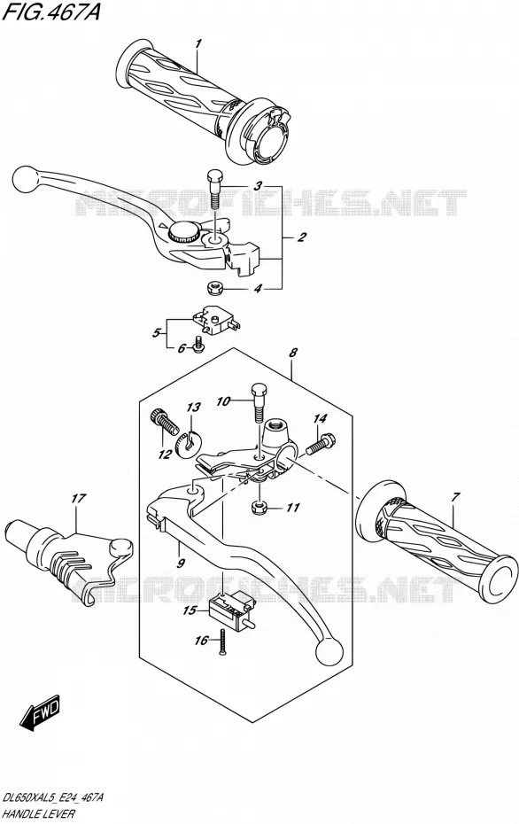 ENSEMBLE LEVIERS - POIGNEES Suzuki MOTO 650 V-STROM 2015  DL650XAUE L5 (E24)