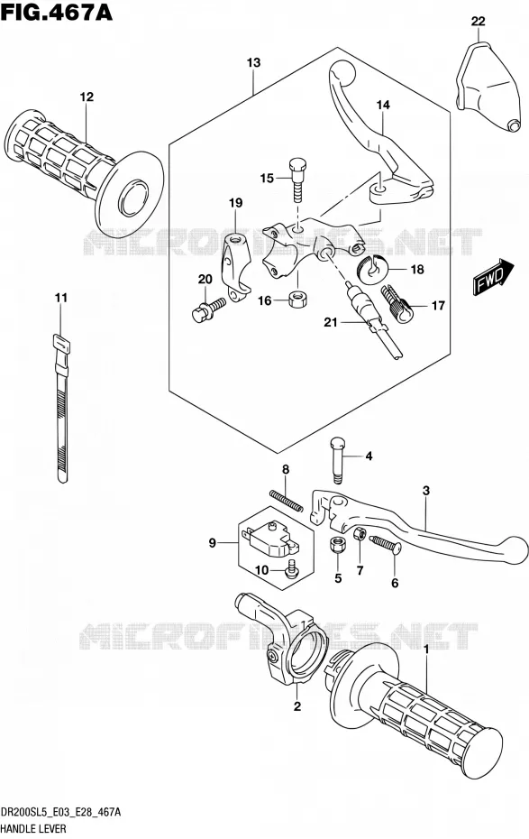 ENSEMBLE LEVIERS - POIGNEES Suzuki MOTO 200 DR 2015  DR200S L5 (E03,E28,E33)