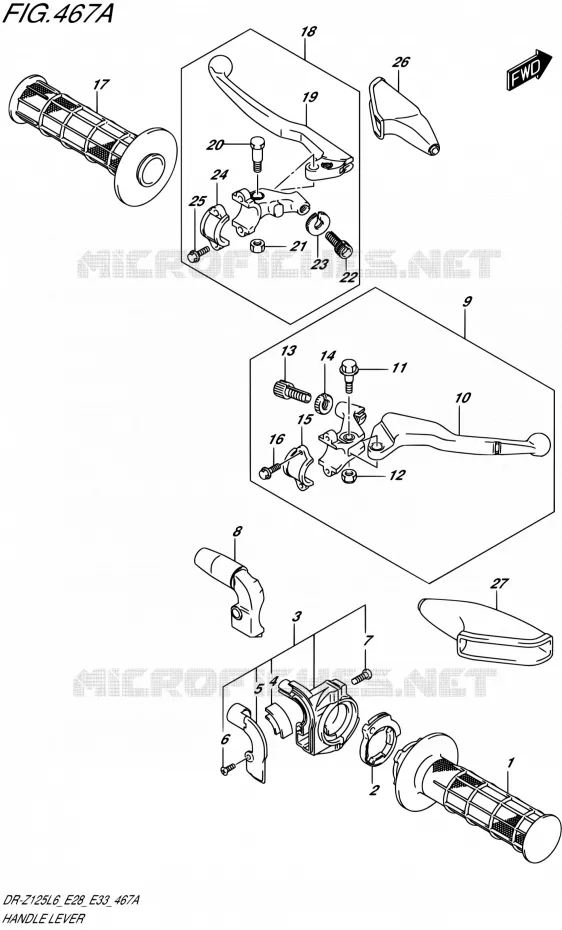ENSEMBLE LEVIERS - POIGNEES (DR-Z125L6 E28) Suzuki MOTO 125 DR-Z 2016  DR-Z125L L6 (E28,E33)