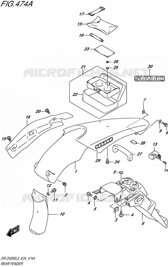 GARDE BOUE ARRIERE Suzuki MOTO 400 DR-Z 2015  DR-Z400E L5 (E24)