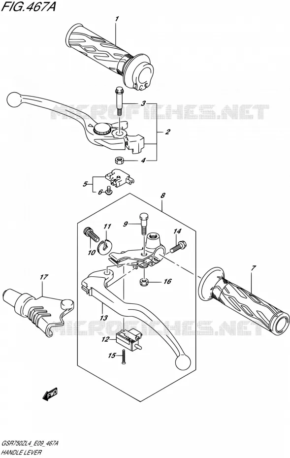 ENSEMBLE LEVIERS - POIGNEES Suzuki MOTO 750 GSR 2014  GSR750Z L4 (E09)