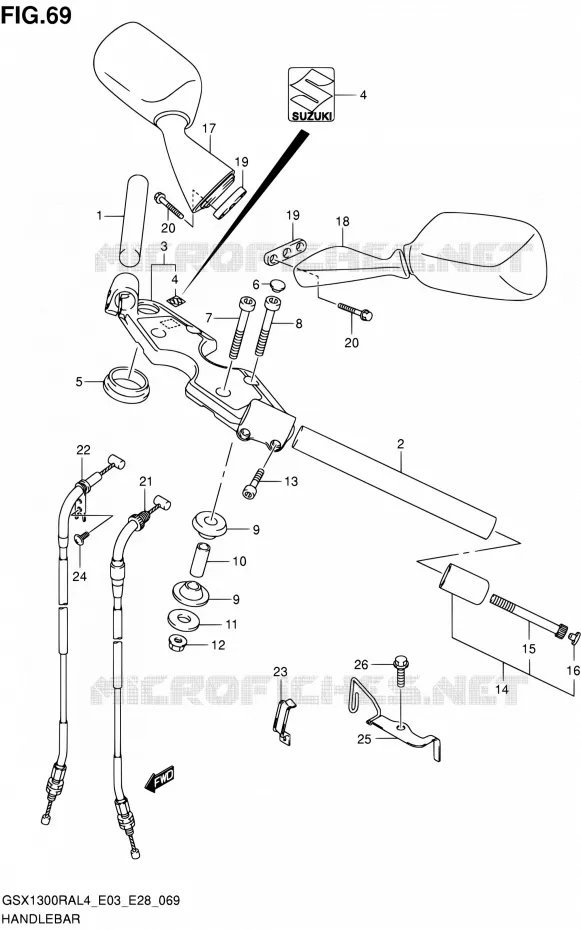 GUIDON (GSX1300RAL4 E03) Suzuki MOTO 1300 HAYABUSA 2014  GSX1300RA L4 (E03,E28,E33)