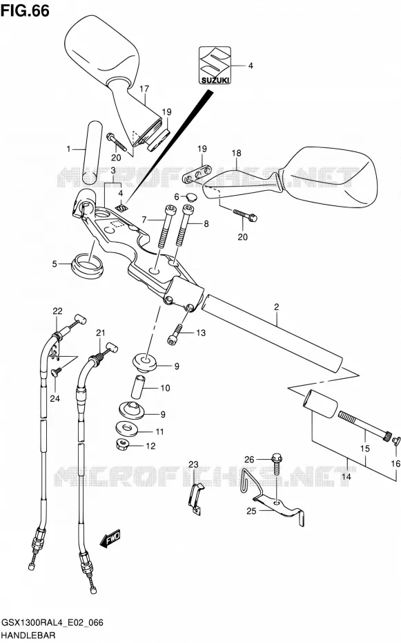 GUIDON (GSX1300RAL4 E02) Suzuki MOTO 1300 HAYABUSA 2015  GSX1300RAUF L4 (E19)