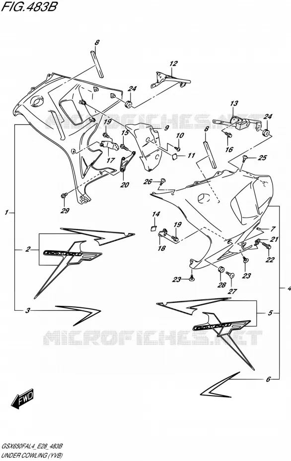 CARENAGES INFERIEUR (FLANCS) (YVB) Suzuki MOTO 650 GSX-F 2014  GSX650FA L4