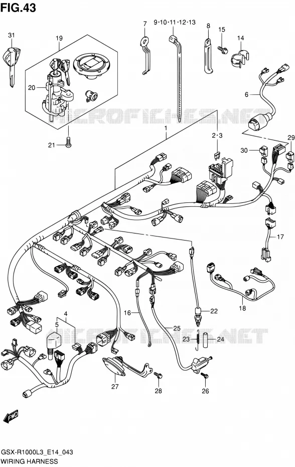 FAISCEAU ELECTRIQUE (GSX-R1000L3 E14) Suzuki MOTO 1000 GSX-R 2013  GSX-R1000 L3/GSX-R1000Z L3 (E14)