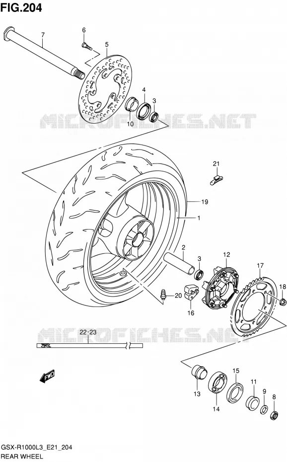 ROUE ARRIERE (GSX-R1000UFL3 E21) Suzuki MOTO 1000 GSX-R 2013  GSX-R1000 L3/GSX-R1000Z L3 (E24)