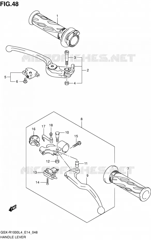 ENSEMBLE LEVIERS - POIGNEES Suzuki MOTO 1000 GSX-R 2014  GSX-R1000 L4 (E14)