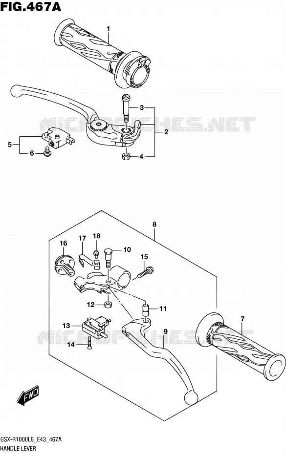 ENSEMBLE LEVIERS - POIGNEES Suzuki MOTO 1000 GSX-R 2016  GSX-R1000 L6 (E43)