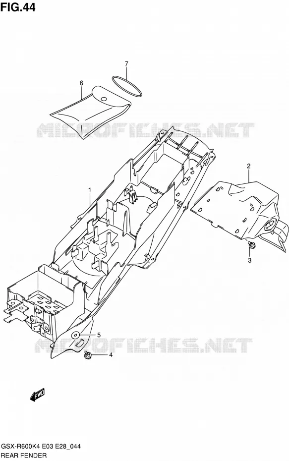 GARDE BOUE ARRIERE Suzuki MOTO 600 GSX-R 2004  GSX-R600 K5/GSX-R600X K5 (E03,E28,E33)