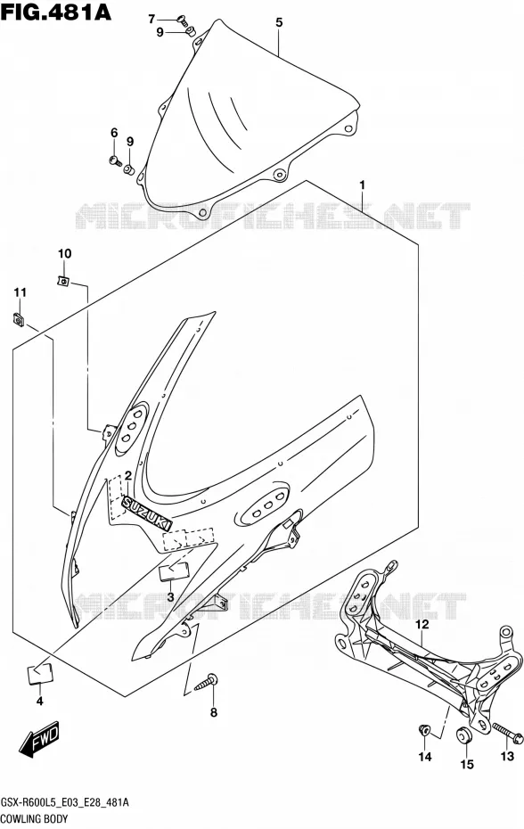 CARENAGES - ETIQUETTES Suzuki MOTO 600 GSX-R 2015  GSX-R600 L5 (E03,E28,E33)
