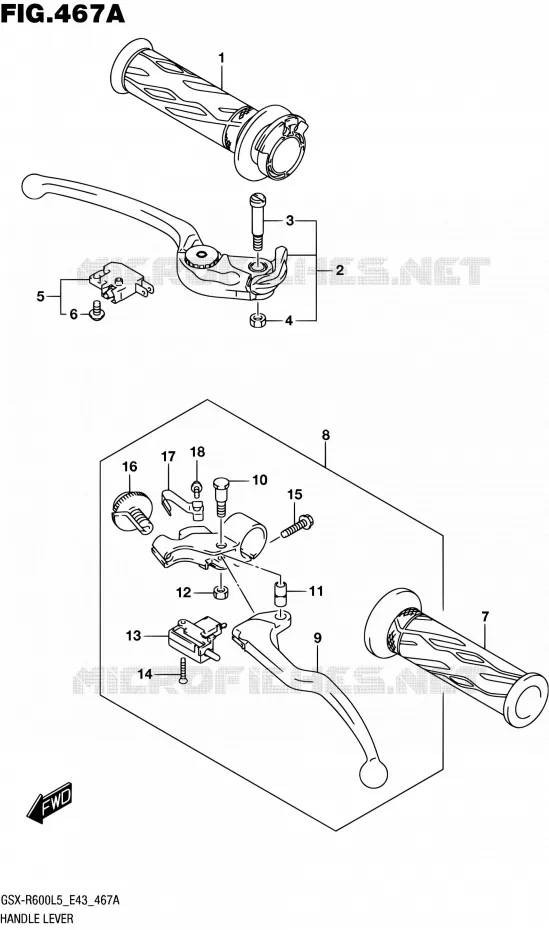 ENSEMBLE LEVIERS - POIGNEES Suzuki MOTO 600 GSX-R 2015  GSX-R600 L5 (E43)