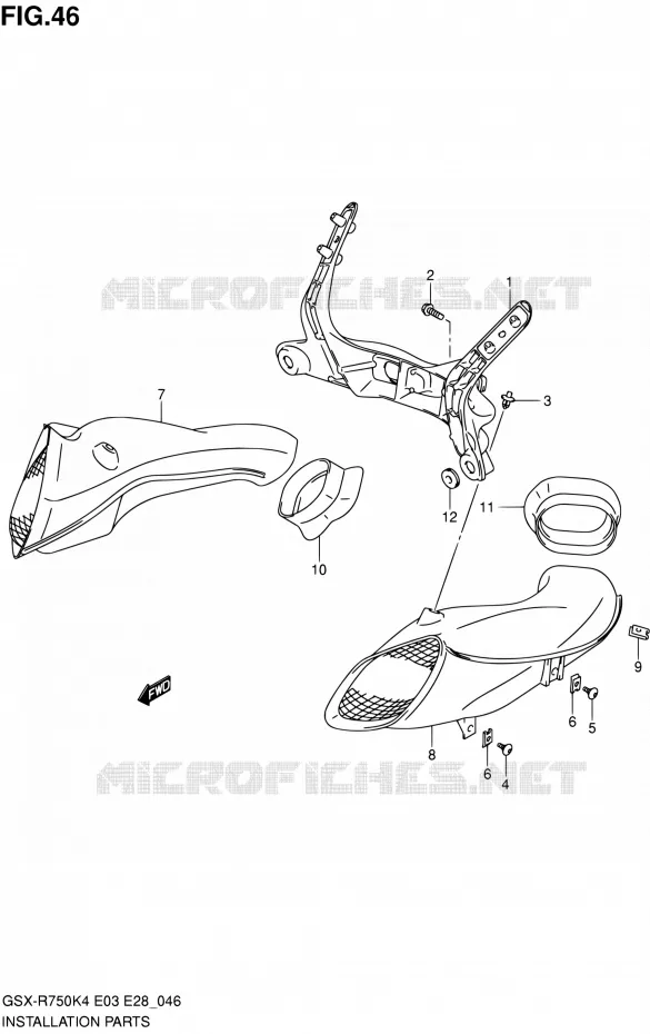 FLANCS DE CARENAGES Suzuki MOTO 750 GSX-R 2004  GSX-R750 K5/GSX-R750X K5 (E03,E28,E33)