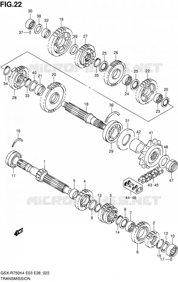 TRANSMISSION Suzuki MOTO 750 GSX-R 2004  GSX-R750 K5/GSX-R750X K5 (E03,E28,E33)