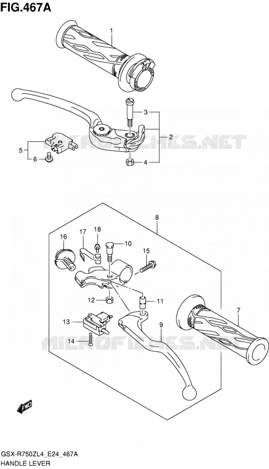 ENSEMBLE LEVIERS - POIGNEES Suzuki MOTO 750 GSX-R 2014  GSX-R750Z L4 (E24)