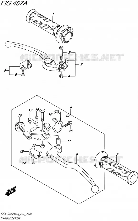 ENSEMBLE LEVIERS - POIGNEES Suzuki MOTO 1000 GSX-S 2016  GSX-S1000A L6 (E12)