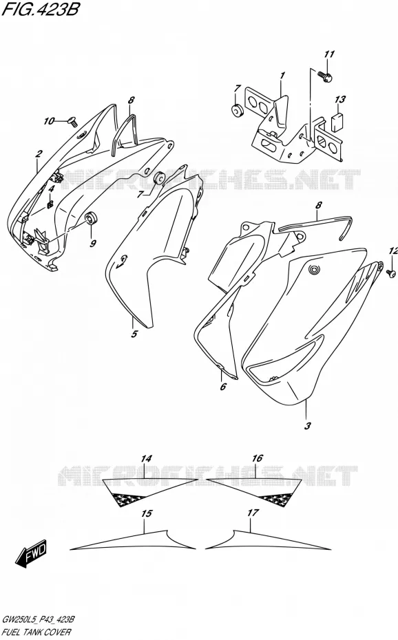 RESERVOIR D'ESSENCE - COUVERCLES (GW250ZL5 P43) Suzuki MOTO 250 INAZUMA 2015  GW250 L5 (P43)
