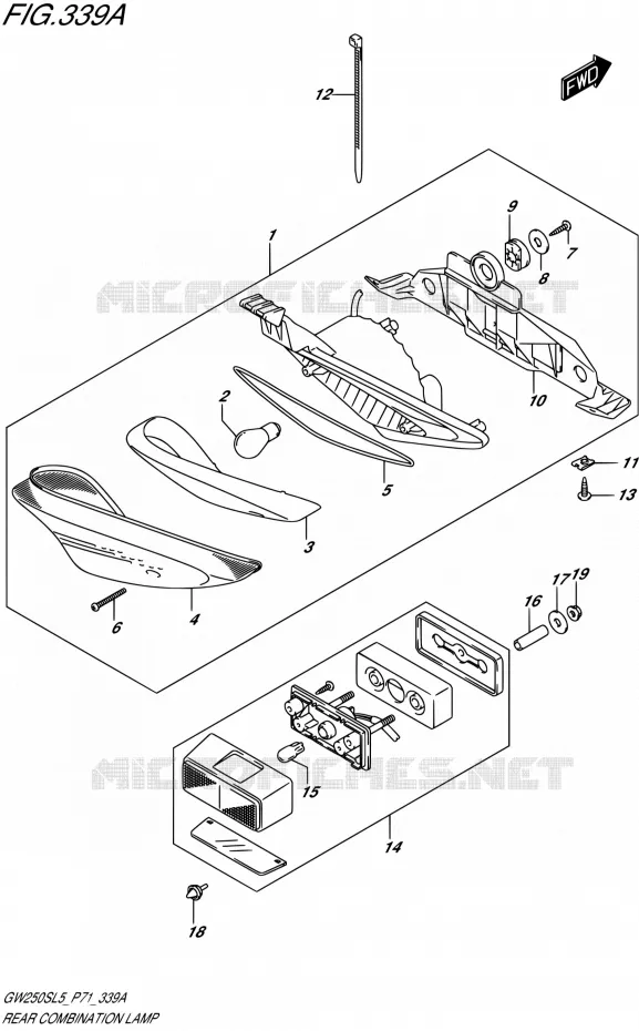 ENSEMBLE FEU ARRIERE Suzuki MOTO 250 INAZUMA 2015  GW250S L5 (P71)