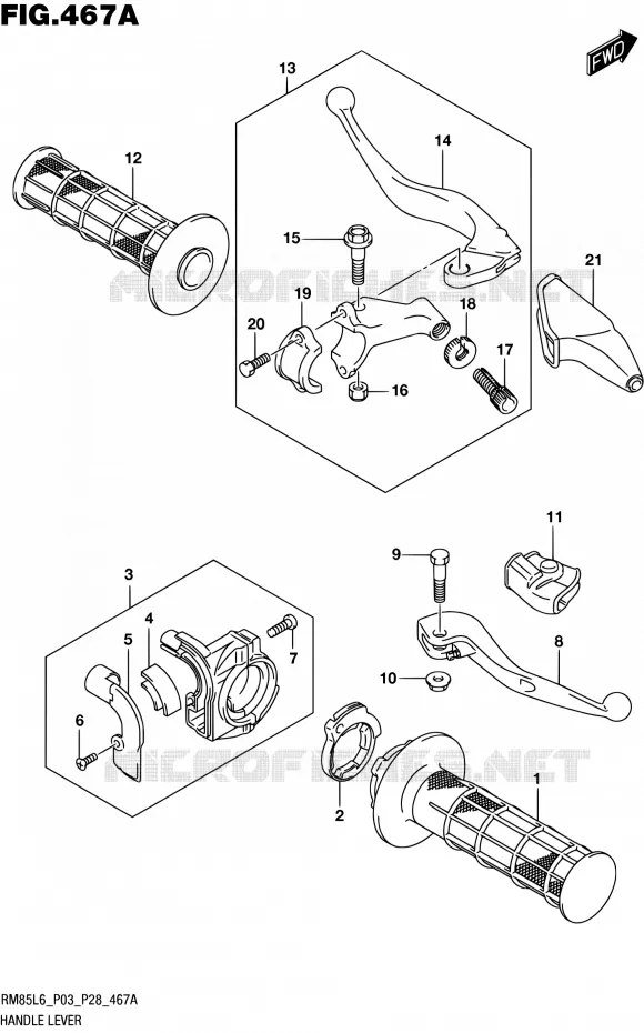 ENSEMBLE LEVIERS - POIGNEES Suzuki MOTO 85 RM 2016  RM85 L6 (P03,P28)