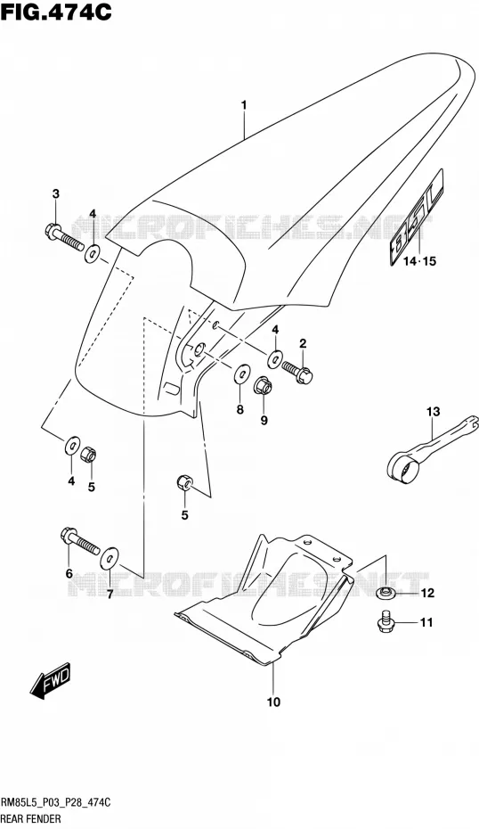 GARDE BOUE ARRIERE (RM85LL5 P28) Suzuki MOTO 85 RM 2015  RM85L L5 (P03,P28,P33)