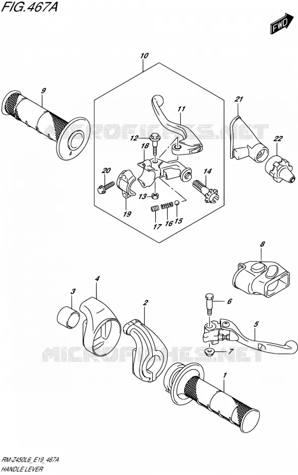 ENSEMBLE LEVIERS - POIGNEES Suzuki MOTO 450 RM-Z 2016  RM-Z450 L6 (E19)