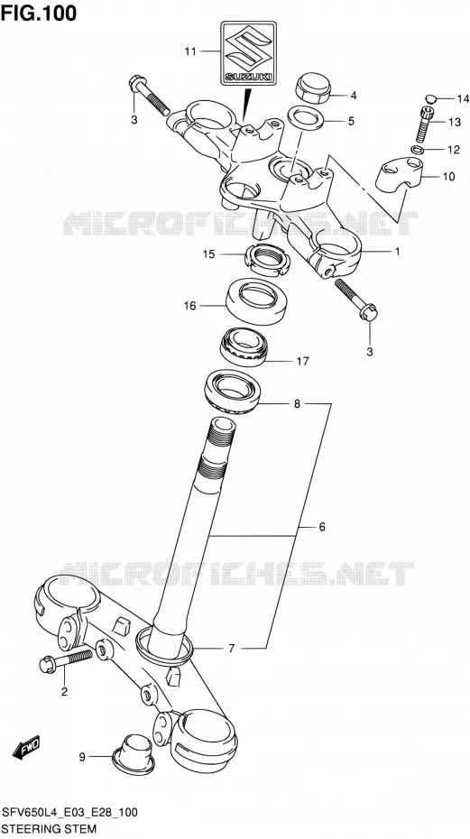 COLONNE DE DIRECTION Suzuki MOTO 650 GLADIUS 2014  SFV650A L4 (E03,E28,E33)