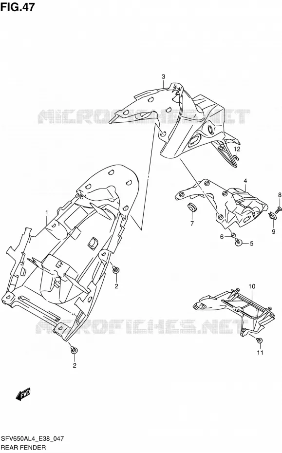 GARDE BOUE ARRIERE Suzuki MOTO 650 GLADIUS 2014  SFV650A L4 (E38)