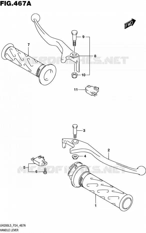 ENSEMBLE LEVIERS - POIGNEES Suzuki SCOOTER 200 BURGMAN 2015  UH200 L5 (P24)