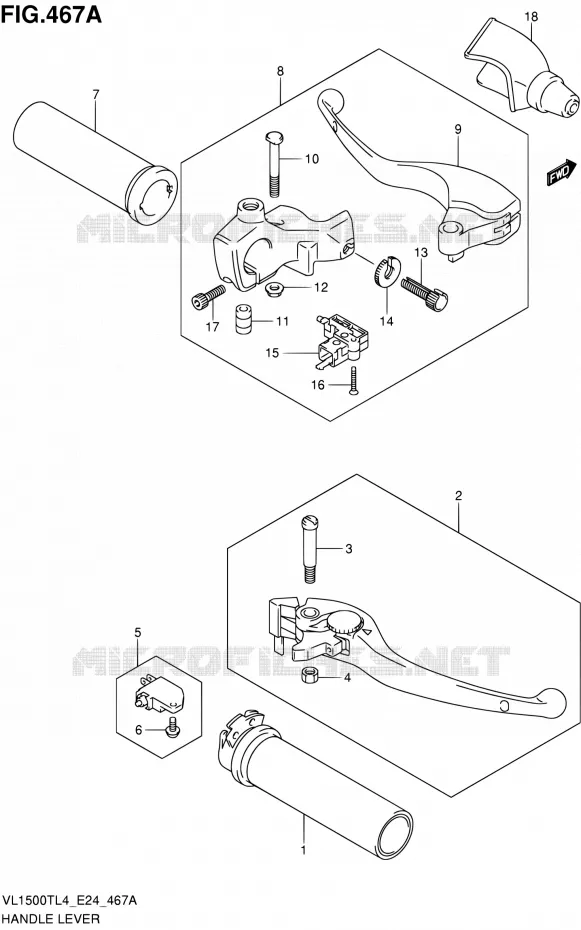 ENSEMBLE LEVIERS - POIGNEES Suzuki MOTO 1500 BOULEVARD 2014  VL1500T L4 (E24)