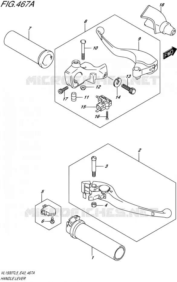 ENSEMBLE LEVIERS - POIGNEES Suzuki MOTO 1500 BOULEVARD 2015  VL1500T L5 (E43)
