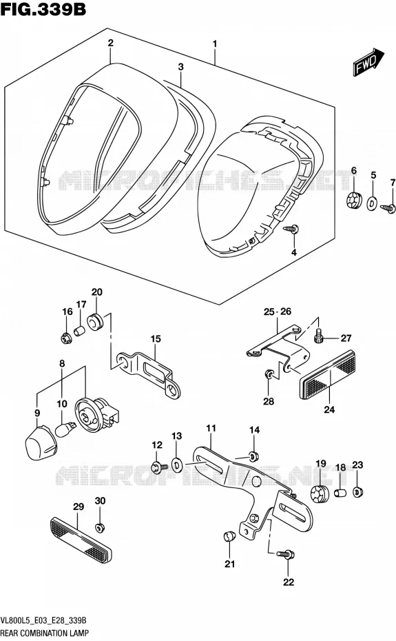 ENSEMBLE FEU ARRIERE (VL800L5 E33) Suzuki MOTO 800 BOULEVARD 2015  VL800 L5/VL800T L5