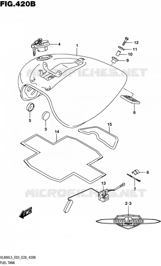 RESERVOIR D'ESSENCE (VL800L5 E33) Suzuki MOTO 800 BOULEVARD 2015  VL800 L5/VL800T L5