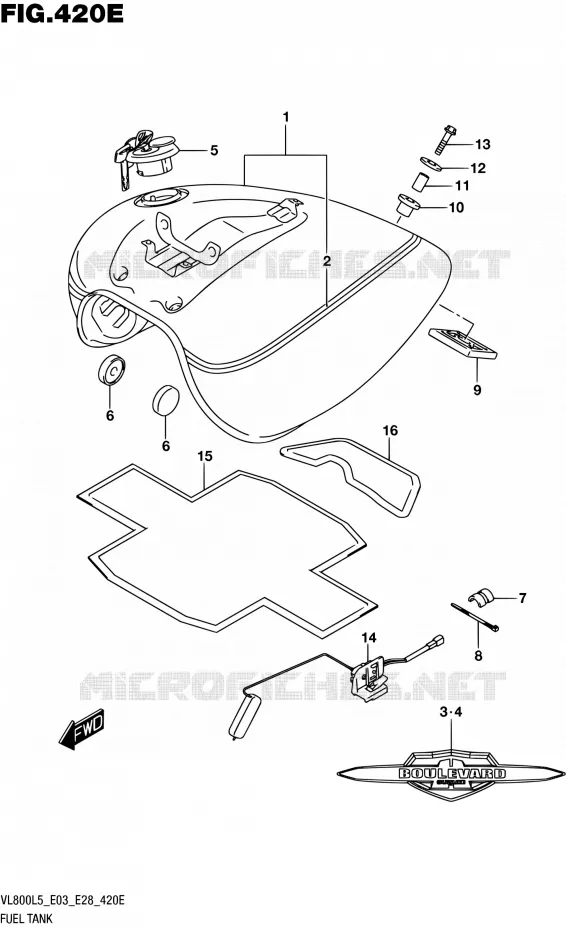 RESERVOIR D'ESSENCE (VL800TL5 E33) Suzuki MOTO 800 BOULEVARD 2015  VL800 L5/VL800T L5
