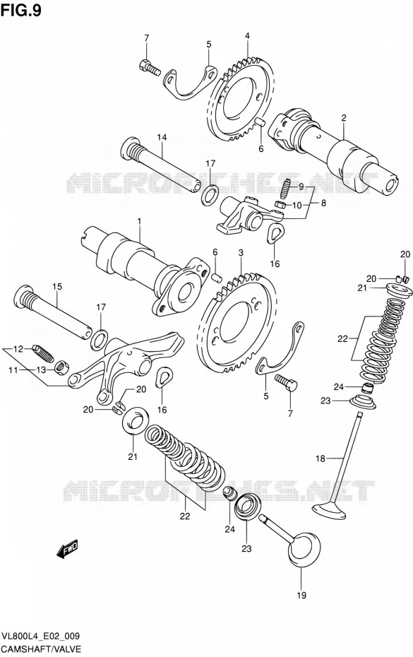 ARBRE A CAMES - VALVE Suzuki MOTO 800 INTRUDER 2014  VL80UE L4 (E19)