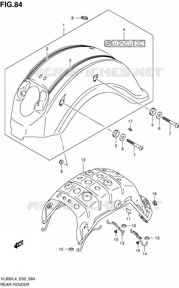 GARDE BOUE ARRIERE (VL800CL4 E02) Suzuki MOTO 800 INTRUDER 2014  VL80UE L4 (E19)
