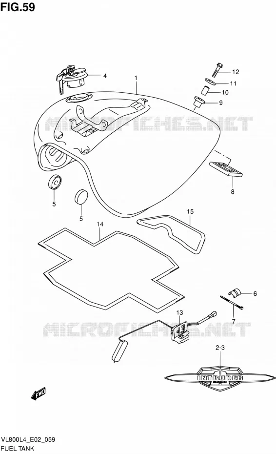 RESERVOIR D'ESSENCE (VL800L4 E02) Suzuki MOTO 800 INTRUDER 2014  VL80UE L4 (E19)