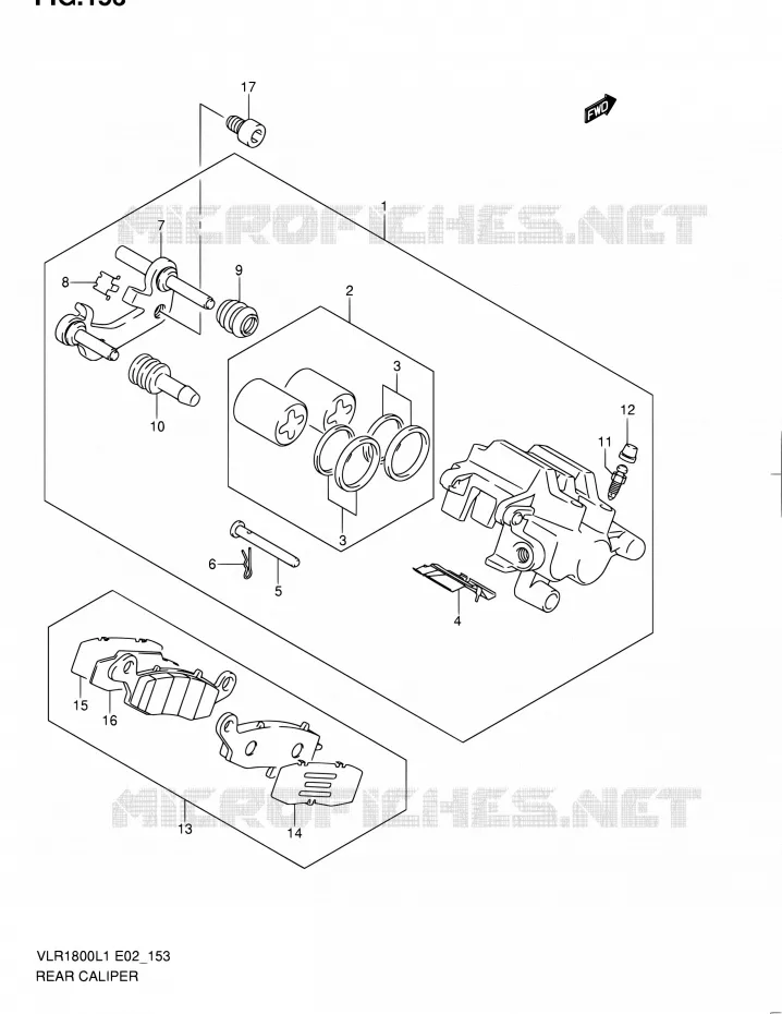 ETRIER DE FREIN ARRIERE Suzuki MOTO 1800 INTRUDER 2011  VLR1800T L1 (E02,E19,24)