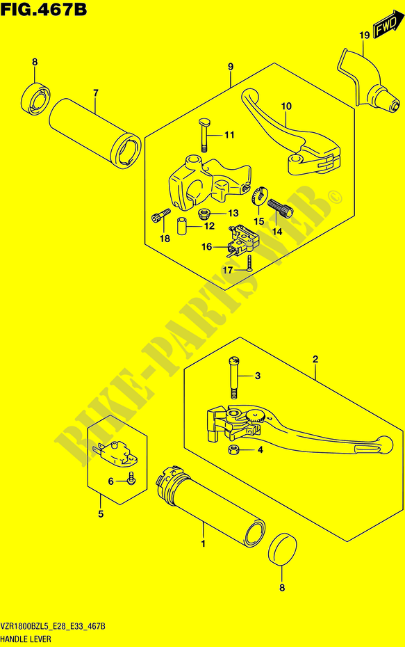 ENSEMBLE LEVIERS   POIGNEES (VZR1800BZL5 E33) pour Suzuki BOULEVARD 1800 2015