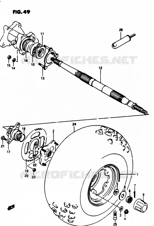 ROUE ARRIERE (LEFT) Suzuki QUAD 250 QUADRUNNER 1985  LT250EF H