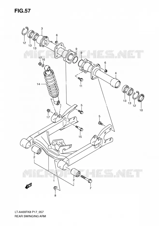 BRAS OSCILLANT ARRIERE Suzuki QUAD 400 EIGER 2010  LT-A400F L0 (P17,P24)