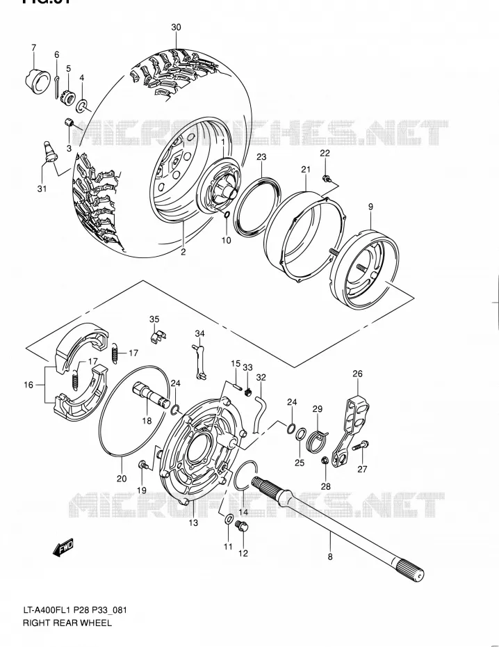 ROUE ARRIERE DROITE Suzuki QUAD 400 KINGQUAD 2011  LT-A400F L1/LT-A400FZ L1 (P03,P28,P33)
