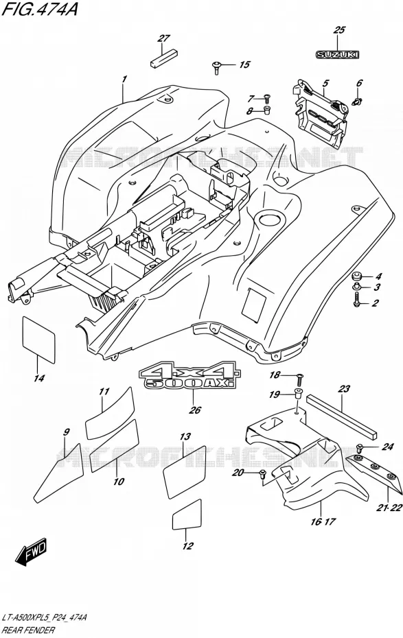 GARDE BOUE ARRIERE Suzuki QUAD 500 KINGQUAD 2015  LT-A500XP L5 (P24)