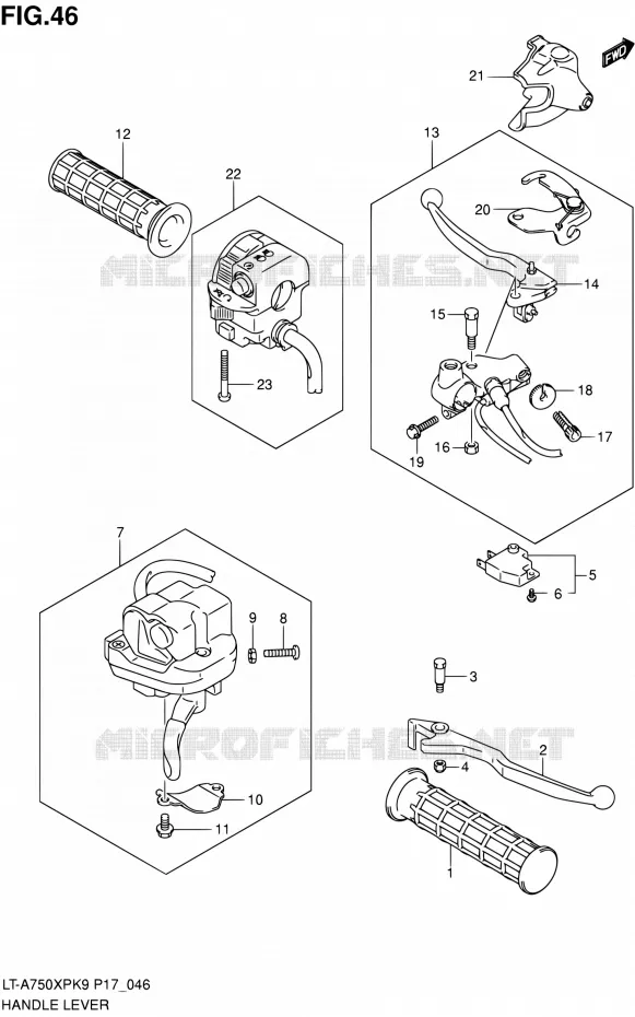ENSEMBLE LEVIERS - POIGNEES Suzuki QUAD 750 KINGQUAD 2010  LT-A750XP L0 (P17,P24)