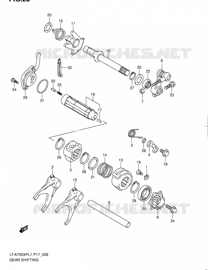 ENSEMBLE SELECTEUR DE VITESSES Suzuki QUAD 750 KINGQUAD 2011  LT-A750XP L1 (P17,P24)