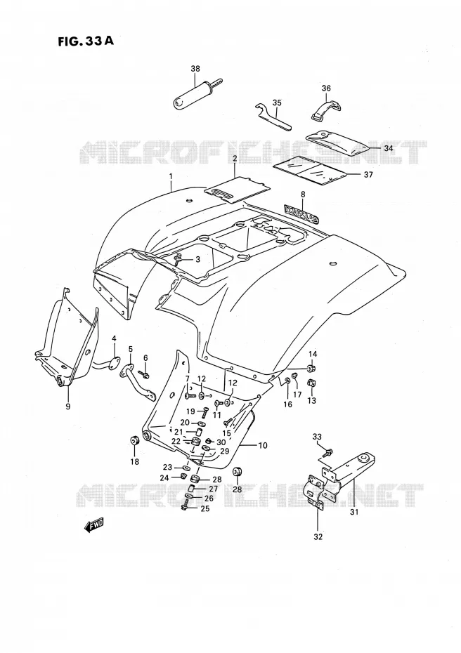 GARDE BOUE ARRIERE (MODELE M/N/P/R/S/T) Suzuki QUAD 160 OZARK 1996  LT-F160 T (P02,P24)
