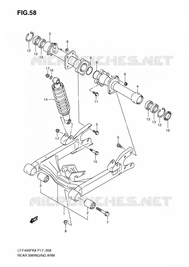 BRAS OSCILLANT ARRIERE Suzuki QUAD 400 KINGQUAD 2010  LT-F400F L0 (P17,P24)